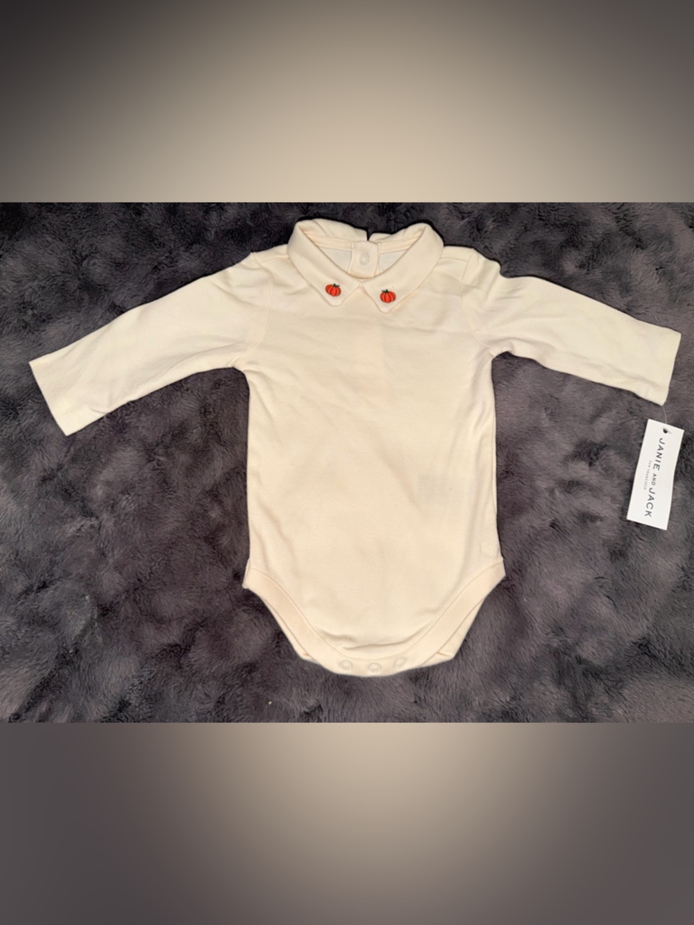 Janie and Jack Cream Long-Sleeve Bodysuit with Decorative Collar unisex